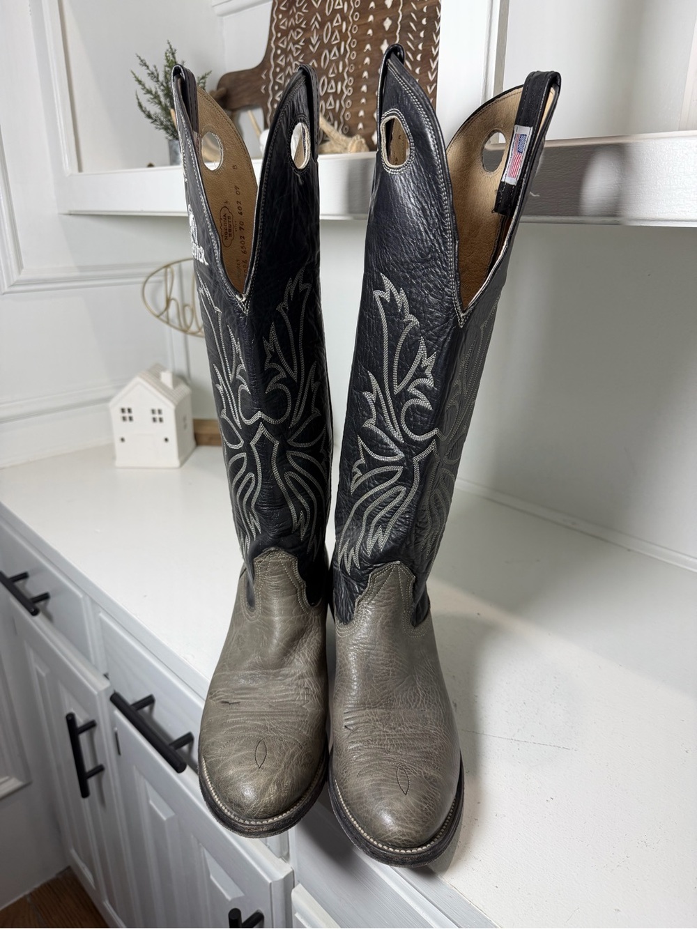 Nocona Drover Womens 9B Gray Black Leather Cowboy Boots Made USA Vintage - Picture 2 of 10